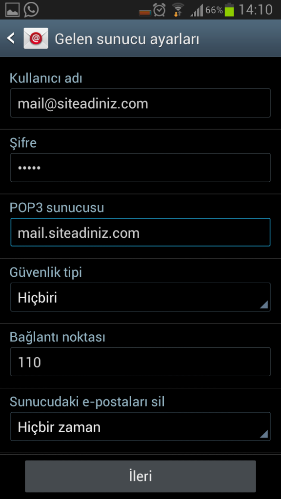 Android Mail Kurulumu