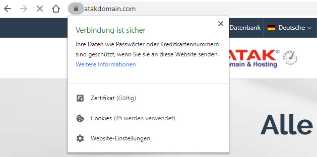 Wie sieht ein DV-Zertifikat in einem Webbrowser aus?