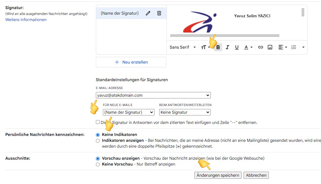 Hinzufügen einer E-Mail-Signatur in Gmail - Atak Domain