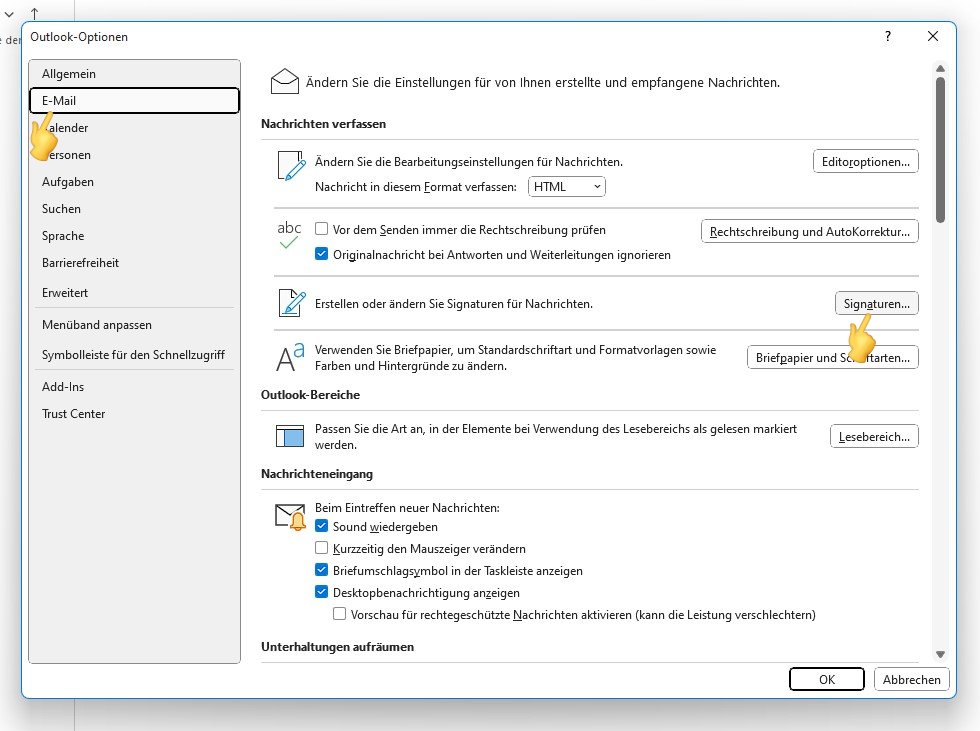 Hinzufügen einer E-Mail-Signatur in Outlooku - Atak Domain