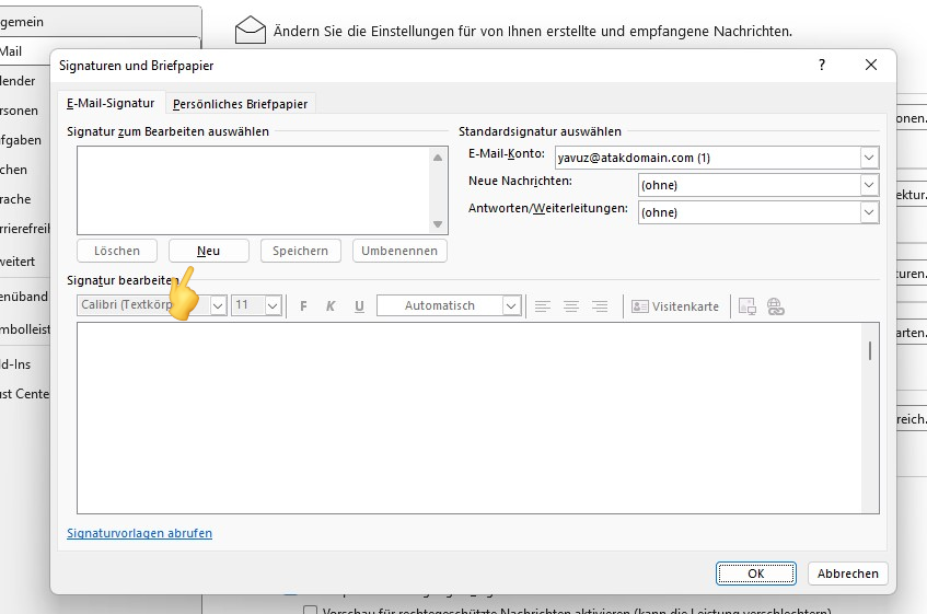 Hinzufügen einer E-Mail-Signatur in Outlook - Atak Domain