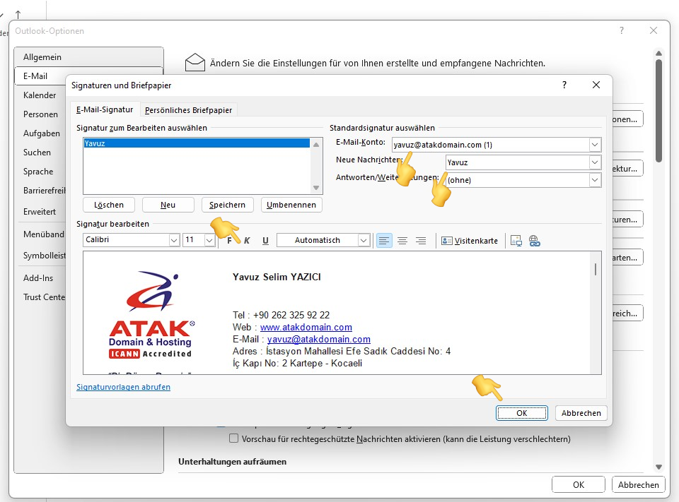 Hinzufügen einer E-Mail-Signatur in Outlook - Atak Domain