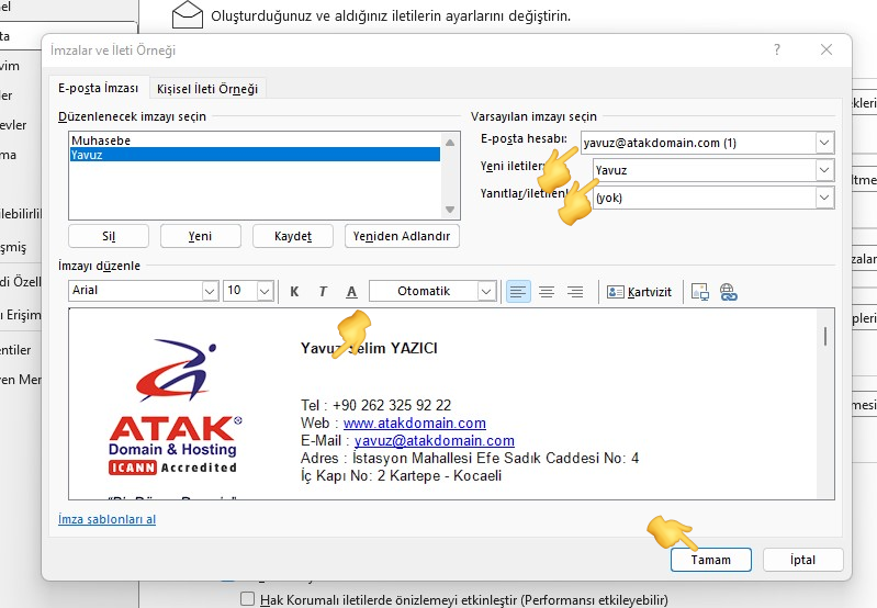 Outlook'ta Email İmzası Ekleme - Atak Domain